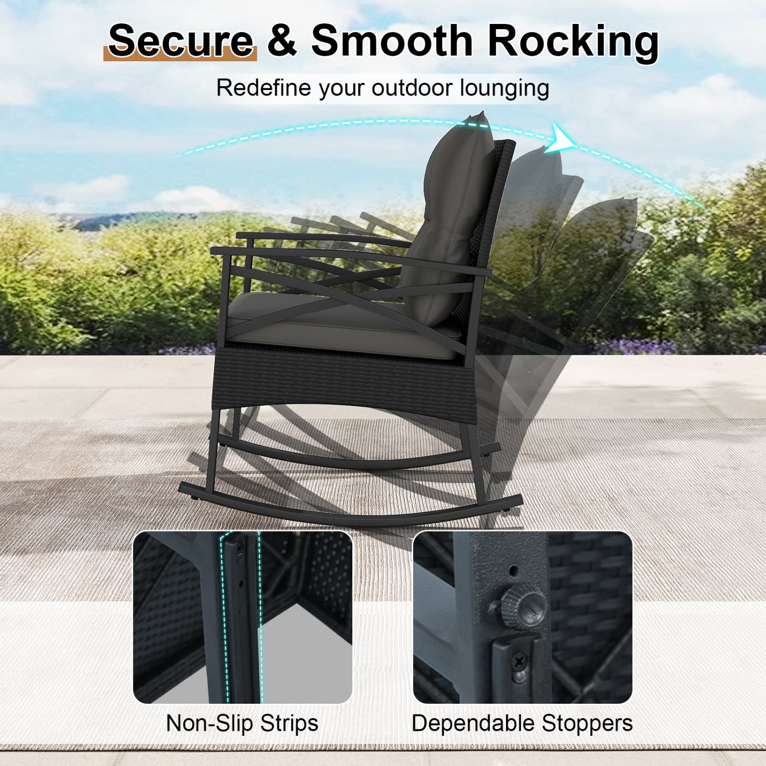 3-Piece Rattan Rocking Chair Set With 2-Tier Side Table, Black Patio Conversation Sets at Gallery Canada