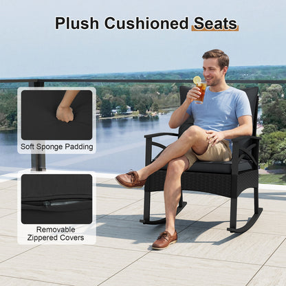 3-Piece Rattan Rocking Chair Set With 2-Tier Side Table, Black Patio Conversation Sets at Gallery Canada