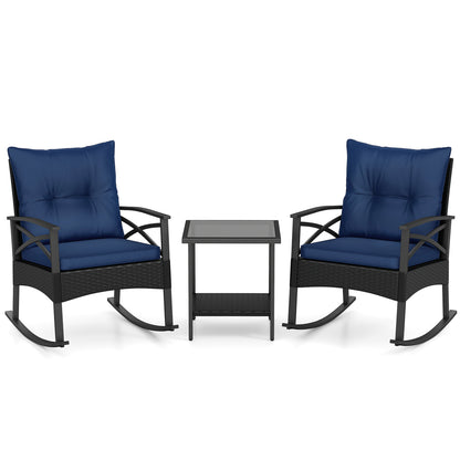 Outdoor Rattan Rocking Chairs Set, 3 Pieces, 2-Tier Side Table, Navy Patio Conversation Sets at Gallery Canada