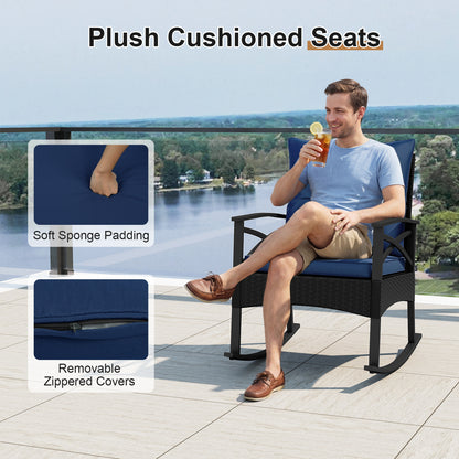 Outdoor Rattan Rocking Chairs Set, 3 Pieces, 2-Tier Side Table, Navy Patio Conversation Sets at Gallery Canada
