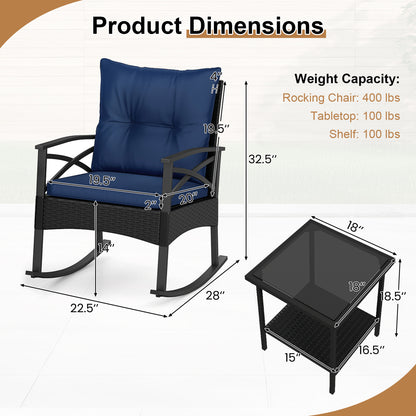Outdoor Rattan Rocking Chairs Set, 3 Pieces, 2-Tier Side Table, Navy Patio Conversation Sets at Gallery Canada