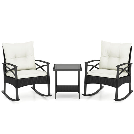 Outdoor Rattan Rocking Chairs Set, 2-Tier Side Table, White Patio Conversation Sets White at Gallery Canada