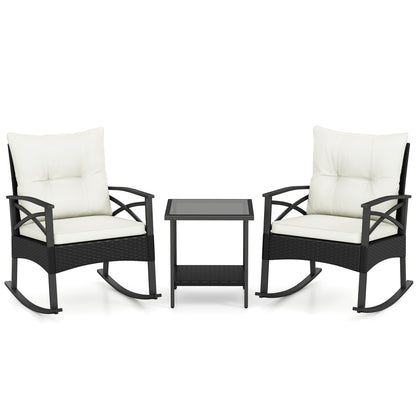 Outdoor Rattan Rocking Chairs Set, 2-Tier Side Table, White Patio Conversation Sets at Gallery Canada