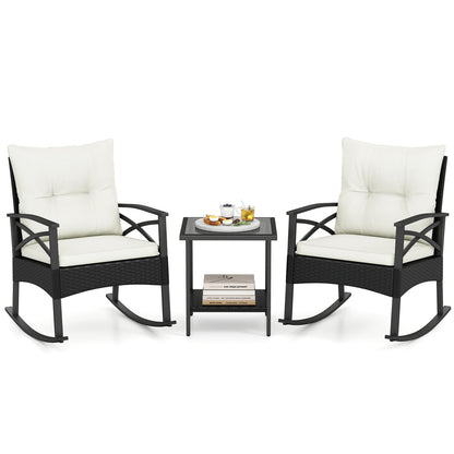 Outdoor Rattan Rocking Chairs Set, 2-Tier Side Table, White Patio Conversation Sets at Gallery Canada