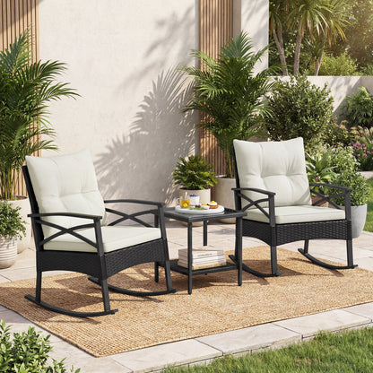 Outdoor Rattan Rocking Chairs Set, 2-Tier Side Table, White Patio Conversation Sets at Gallery Canada