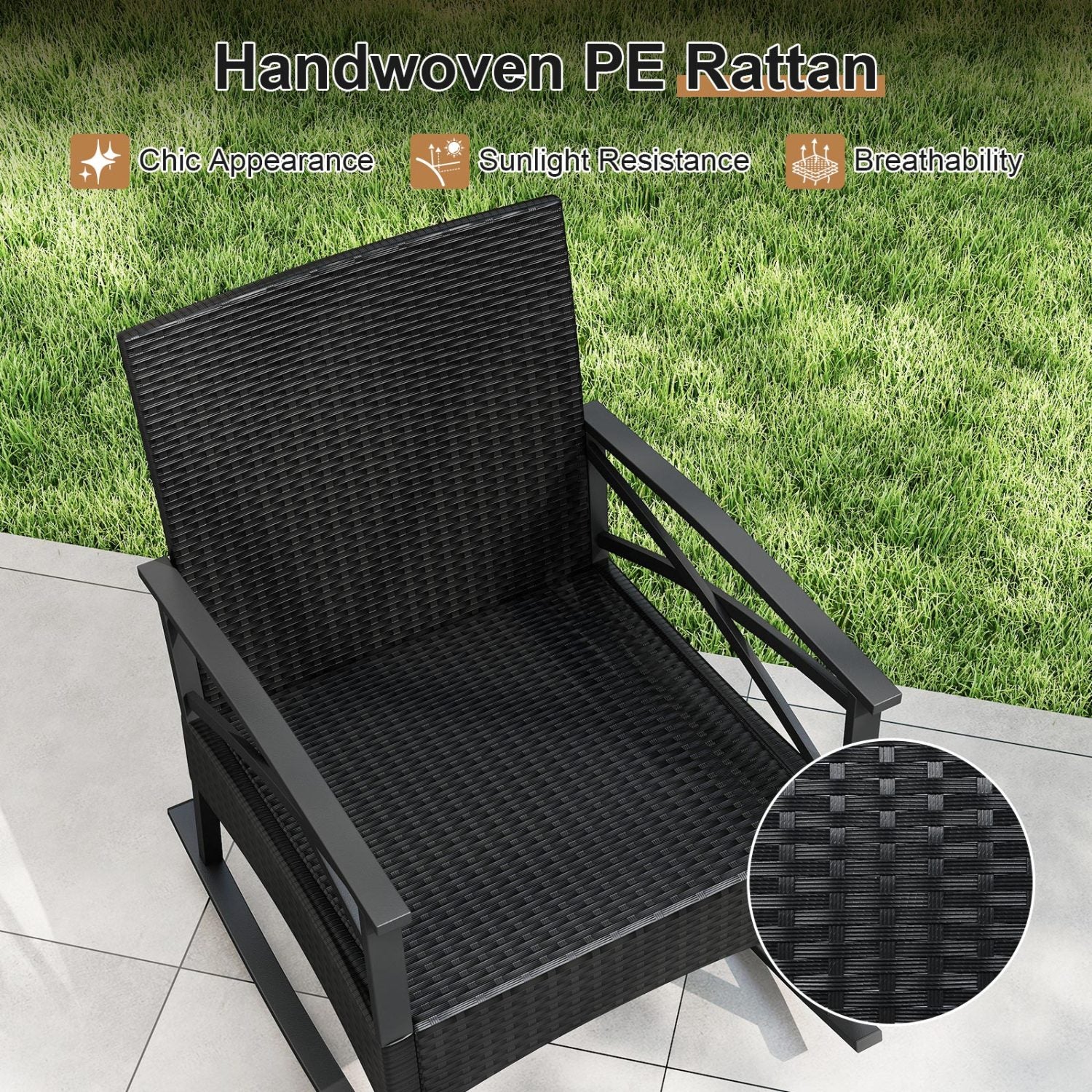 Outdoor Rattan Rocking Chairs Set, 2-Tier Side Table, White Patio Conversation Sets at Gallery Canada