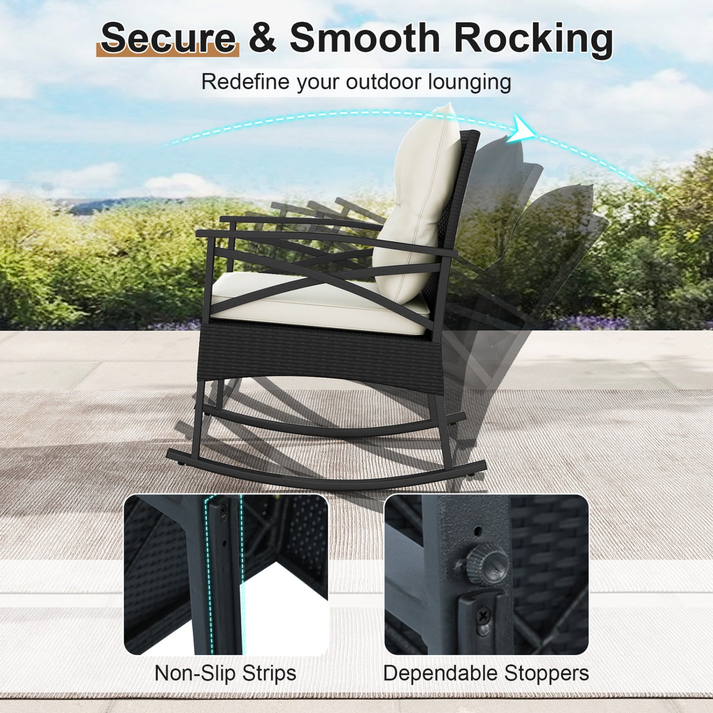 Outdoor Rattan Rocking Chairs Set, 2-Tier Side Table, White Patio Conversation Sets at Gallery Canada