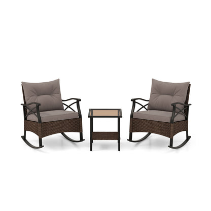 3-Piece Outdoor Rattan Rocking Chair Set With Side Table, Brown Patio Conversation Sets Brown at Gallery Canada
