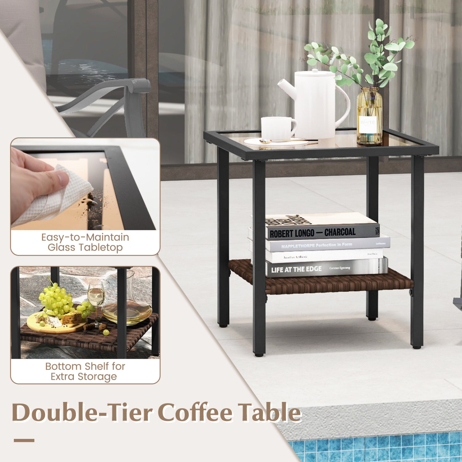 3-Piece Outdoor Rattan Rocking Chair Set With Side Table, Brown Patio Conversation Sets at Gallery Canada