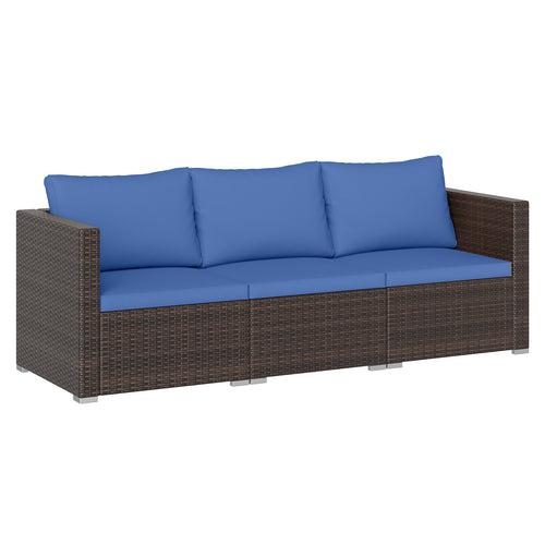3 Pieces Outdoor Sectional Sofa Set with Soft Cushions, Navy