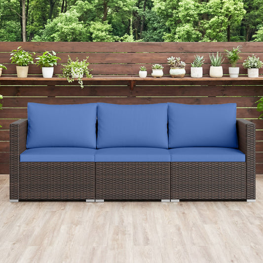3 Pieces Outdoor Sectional Sofa Set with Soft Cushions, Navy Outdoor Sectionals Navy at Gallery Canada