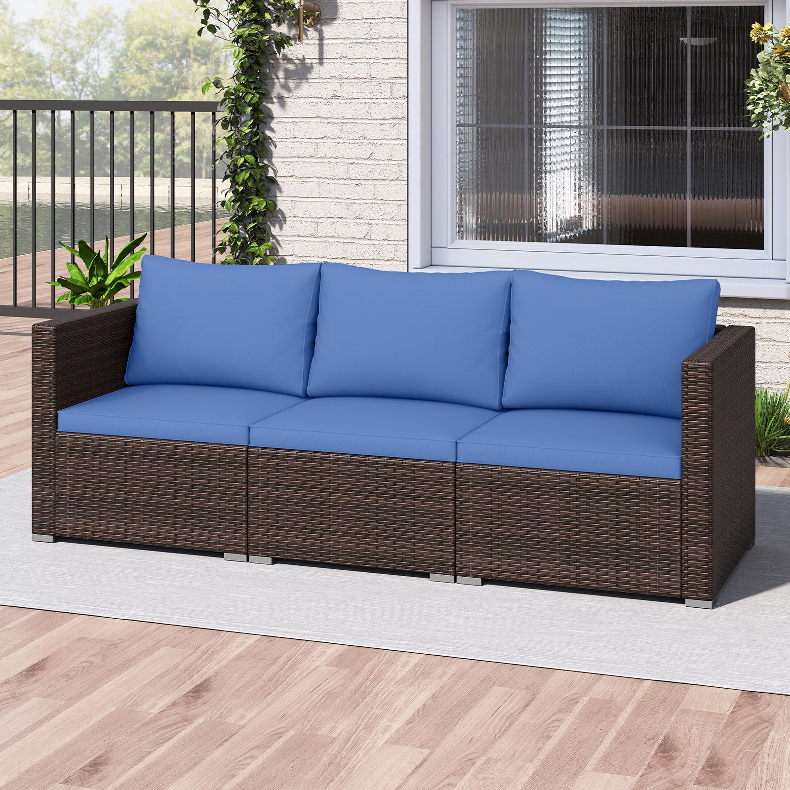 3 Pieces Outdoor Sectional Sofa Set with Soft Cushions, Navy Outdoor Sectionals at Gallery Canada