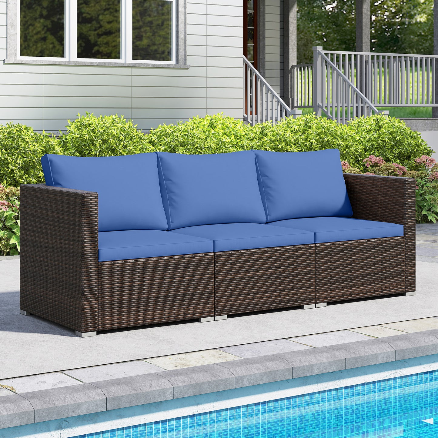 3 Pieces Outdoor Sectional Sofa Set with Soft Cushions, Navy Outdoor Sectionals at Gallery Canada