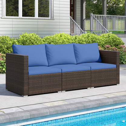 3 Pieces Outdoor Sectional Sofa Set with Soft Cushions, Navy Outdoor Sectionals at Gallery Canada