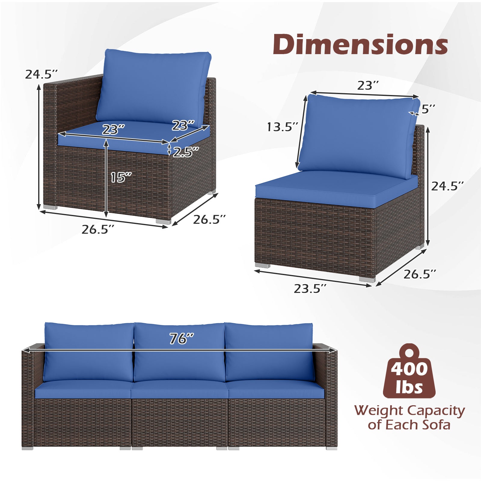 3 Pieces Outdoor Sectional Sofa Set with Soft Cushions, Navy Outdoor Sectionals at Gallery Canada