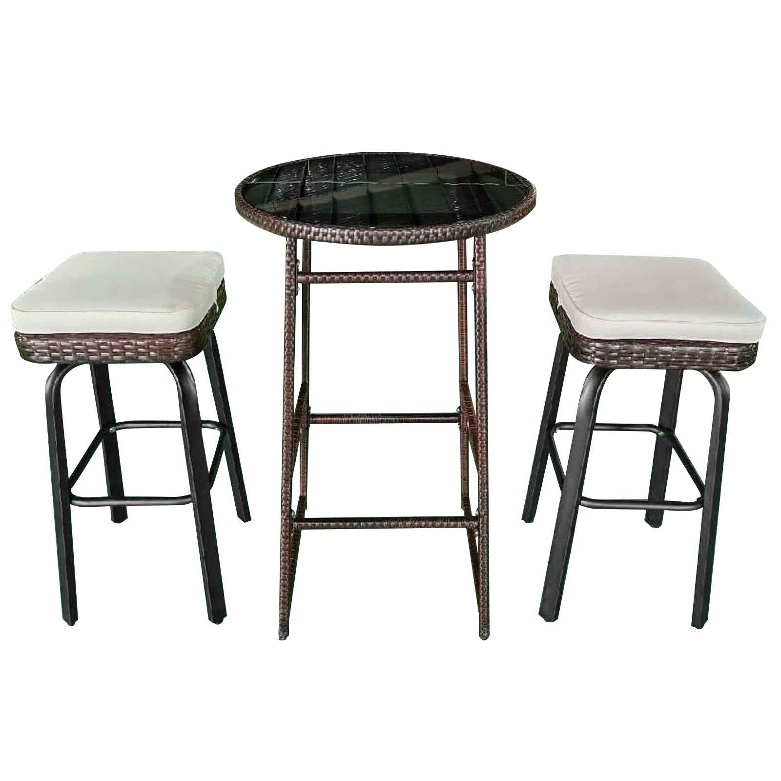 3 Pieces Outdoor Swivel Bar Set PE Rattan Bar Height Table with 2 Chairs, White Patio Bar Furniture White at Gallery Canada