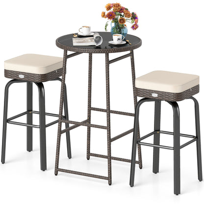3 Piece Outdoor Swivel Bar Set, PE Rattan Bar Height Table With 2 Chairs, White Patio Bar Furniture at Gallery Canada