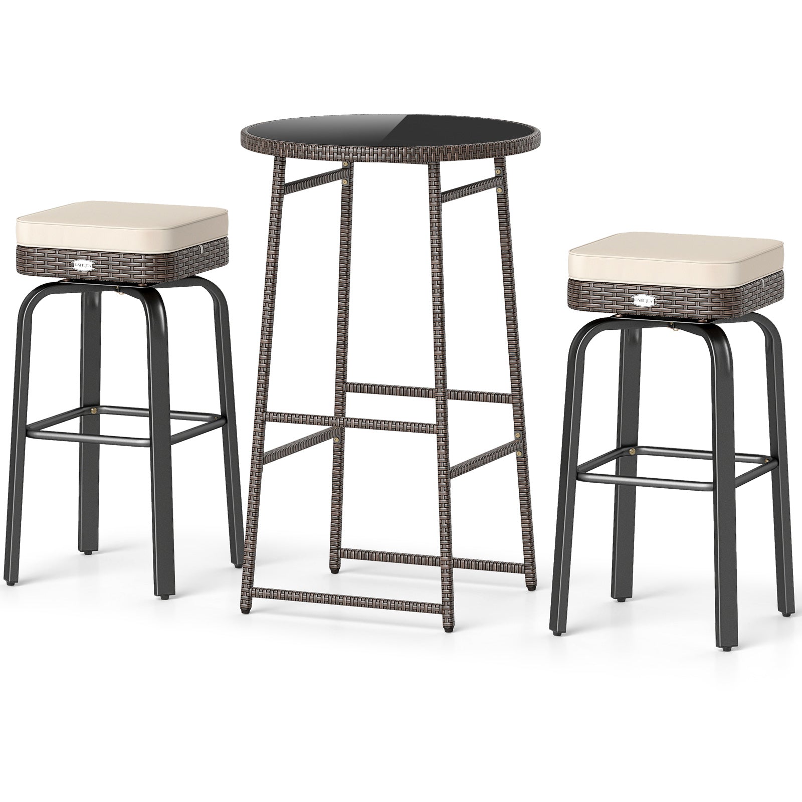 3 Piece Outdoor Swivel Bar Set, PE Rattan Bar Height Table With 2 Chairs, White Patio Bar Furniture White at Gallery Canada