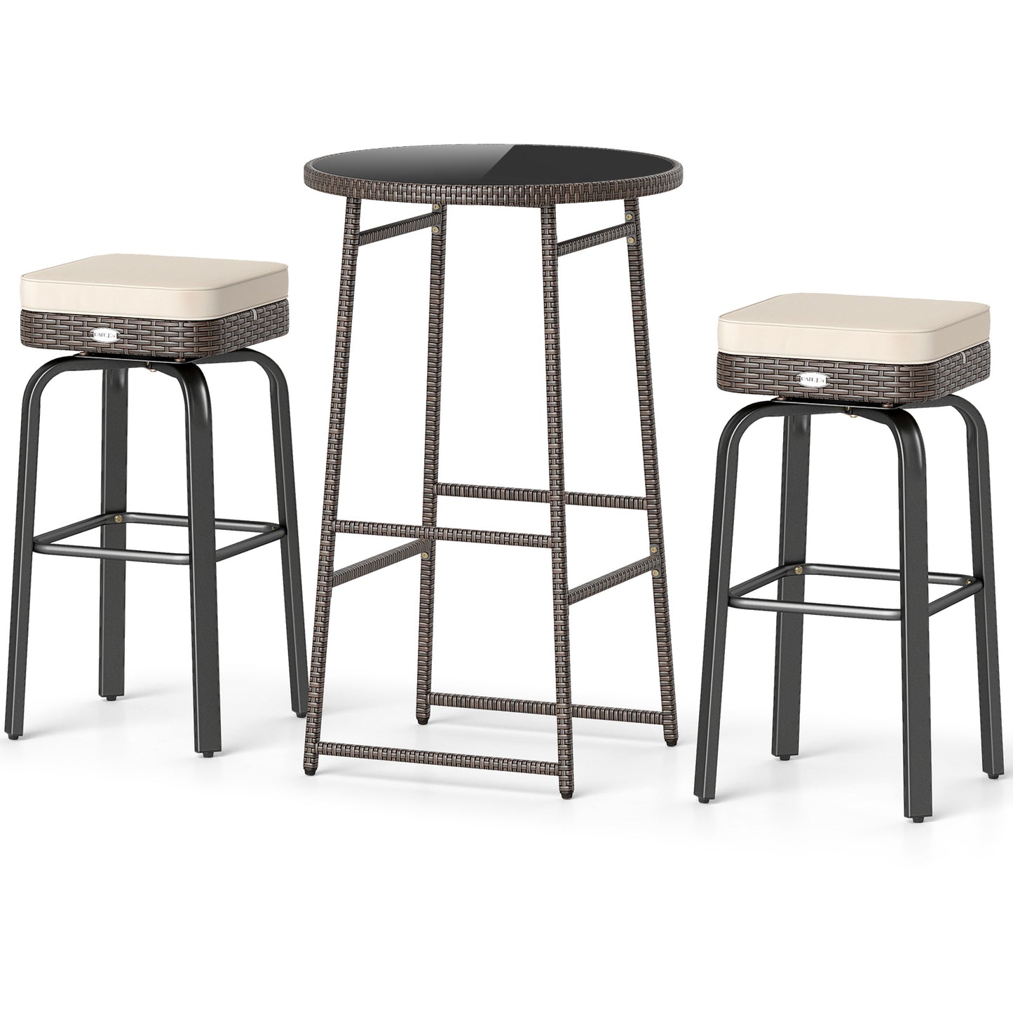 3 Piece Outdoor Swivel Bar Set, PE Rattan Bar Height Table With 2 Chairs, White Patio Bar Furniture White at Gallery Canada