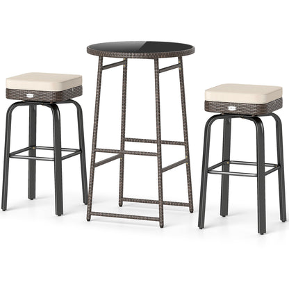 3 Piece Outdoor Swivel Bar Set, PE Rattan Bar Height Table With 2 Chairs, White Patio Bar Furniture White at Gallery Canada