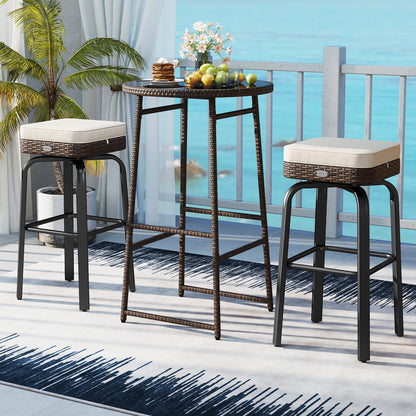 3 Piece Outdoor Swivel Bar Set, PE Rattan Bar Height Table With 2 Chairs, White Patio Bar Furniture at Gallery Canada