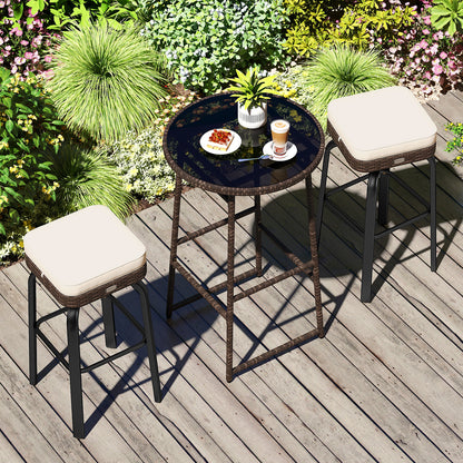 3 Piece Outdoor Swivel Bar Set, PE Rattan Bar Height Table With 2 Chairs, White Patio Bar Furniture at Gallery Canada