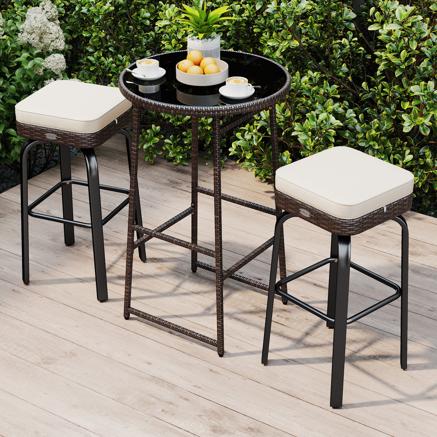 3 Piece Outdoor Swivel Bar Set, PE Rattan Bar Height Table With 2 Chairs, White Patio Bar Furniture at Gallery Canada