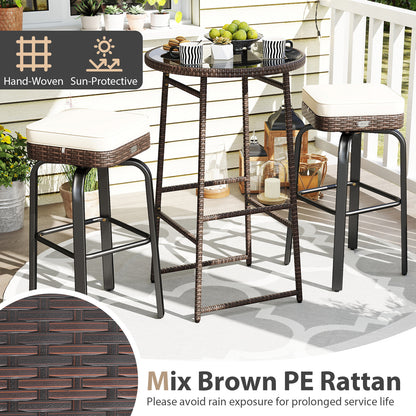 3 Piece Outdoor Swivel Bar Set, PE Rattan Bar Height Table With 2 Chairs, White Patio Bar Furniture at Gallery Canada