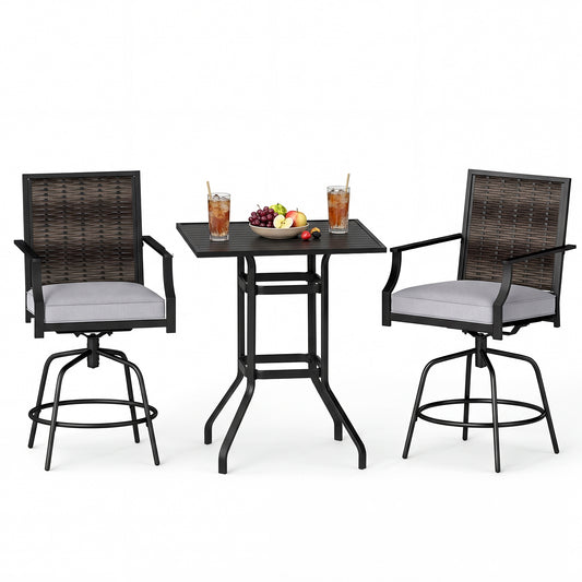 3-Piece Outdoor Swivel Bar Set, High Top Table, Rattan Wicker Chairs Patio Conversation Sets Mix Gray at Gallery Canada