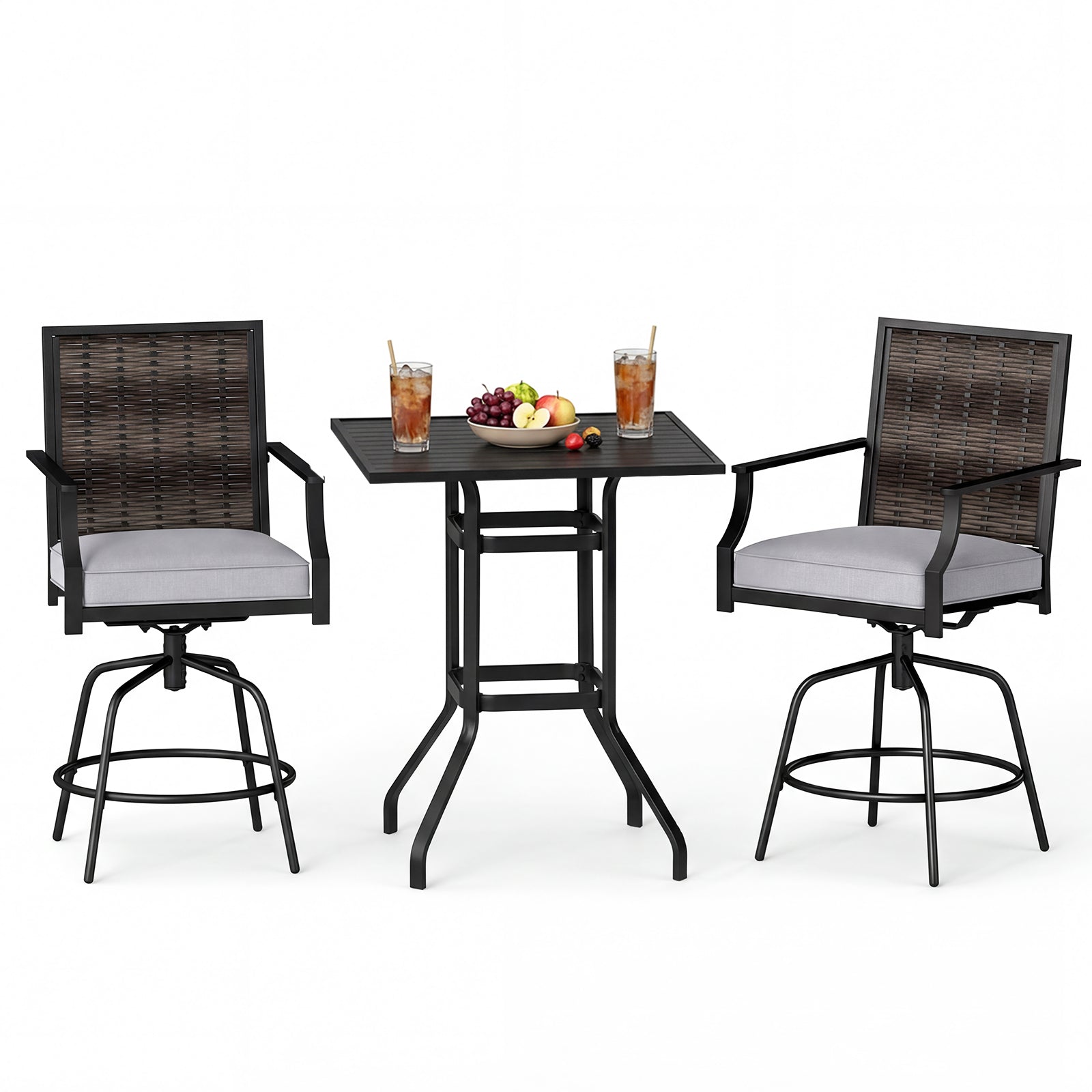 3-Piece Outdoor Swivel Bar Set, High Top Table, Rattan Wicker Chairs Patio Conversation Sets Mix Gray at Gallery Canada
