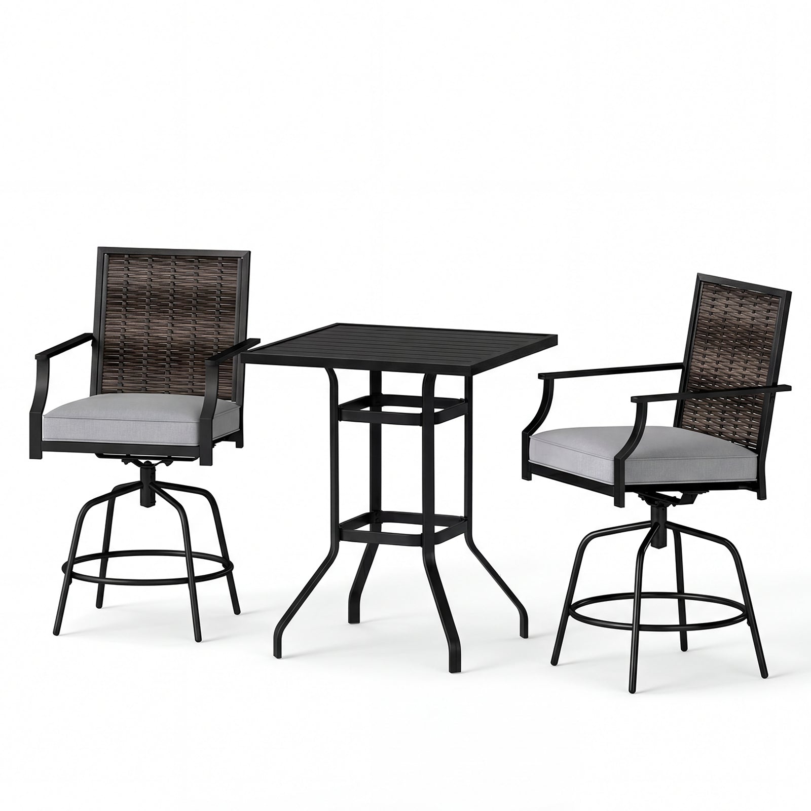 3-Piece Outdoor Swivel Bar Set, High Top Table, Rattan Wicker Chairs Patio Conversation Sets at Gallery Canada