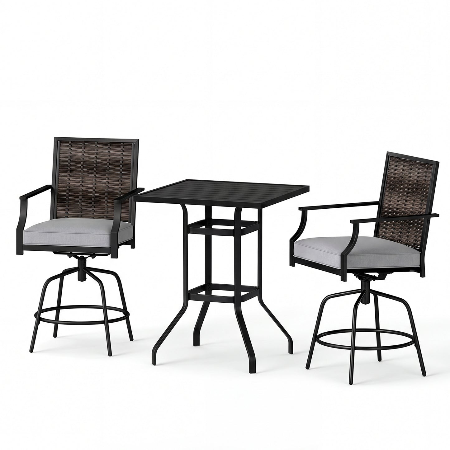 3-Piece Outdoor Swivel Bar Set, High Top Table, Rattan Wicker Chairs Patio Conversation Sets at Gallery Canada