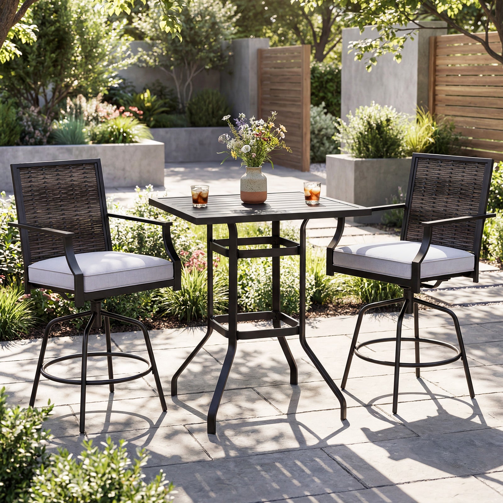 3-Piece Outdoor Swivel Bar Set, High Top Table, Rattan Wicker Chairs Patio Conversation Sets at Gallery Canada