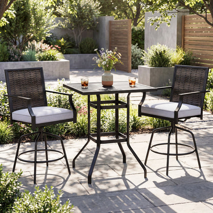 3-Piece Outdoor Swivel Bar Set, High Top Table, Rattan Wicker Chairs Patio Conversation Sets at Gallery Canada