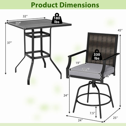 3-Piece Outdoor Swivel Bar Set, High Top Table, Rattan Wicker Chairs Patio Conversation Sets at Gallery Canada