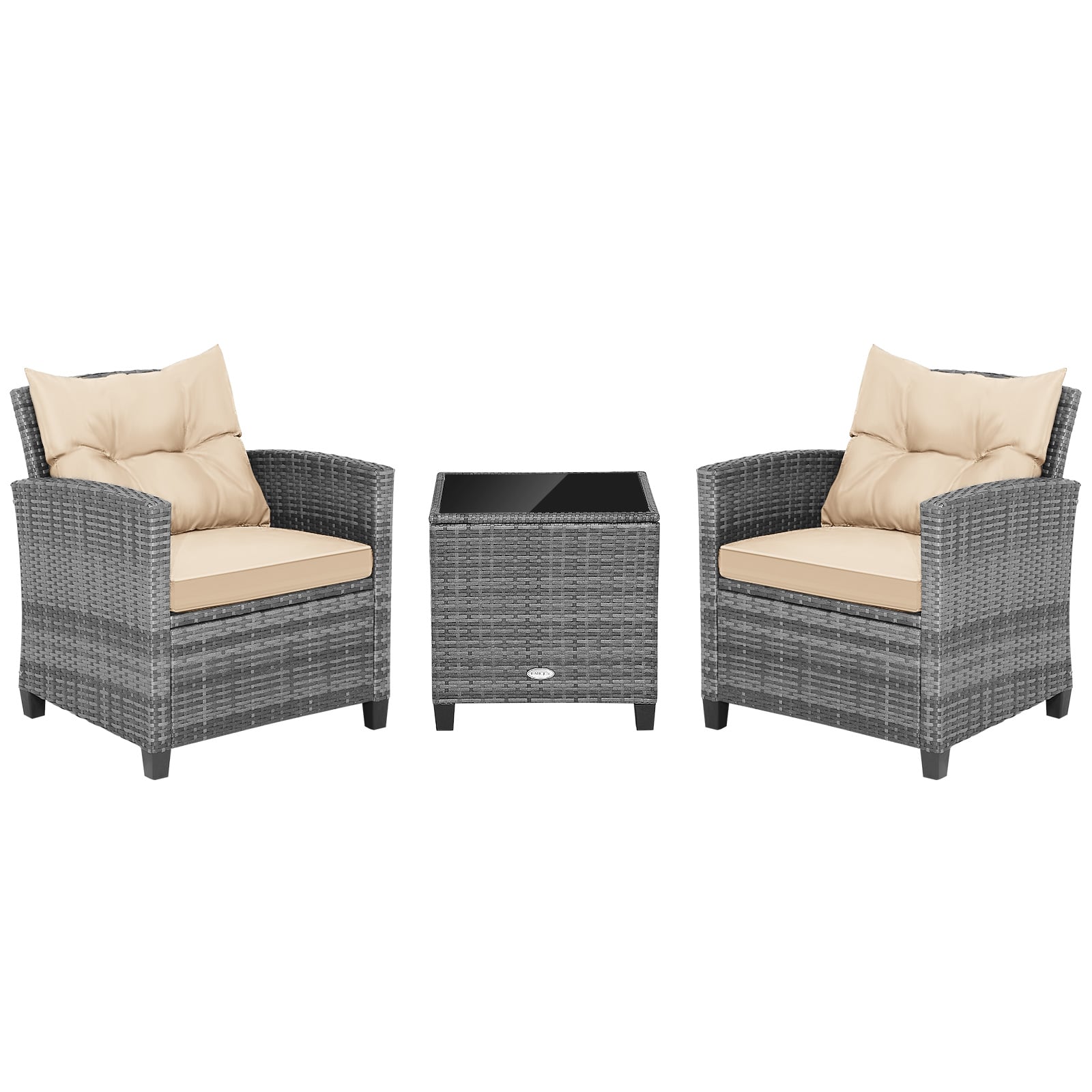 3 Piece Outdoor Wicker Conversation Set, Tempered Glass Tabletop, Beige Patio Conversation Sets Beige at Gallery Canada