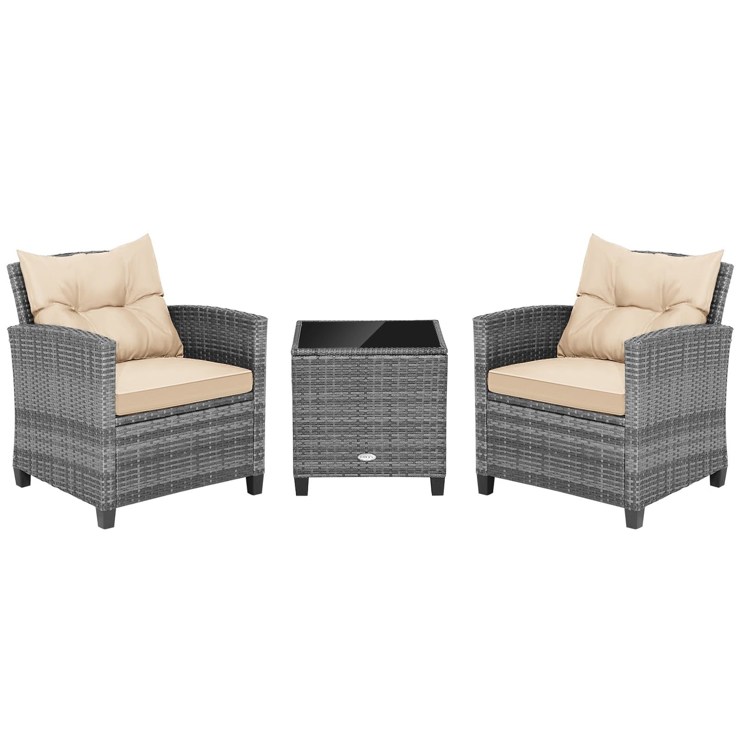 3 Piece Outdoor Wicker Conversation Set, Tempered Glass Tabletop, Beige Patio Conversation Sets Beige at Gallery Canada