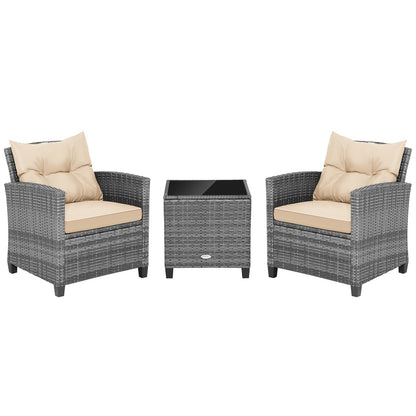 3 Piece Outdoor Wicker Conversation Set, Tempered Glass Tabletop, Beige Patio Conversation Sets Beige at Gallery Canada