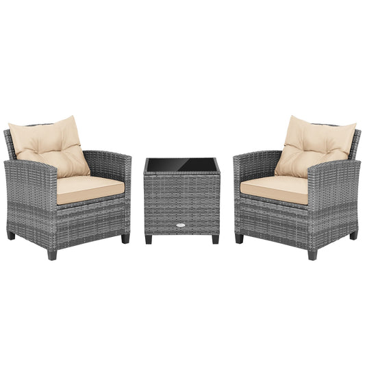 3 Piece Outdoor Wicker Conversation Set, Tempered Glass Tabletop, Beige Patio Conversation Sets Beige at Gallery Canada