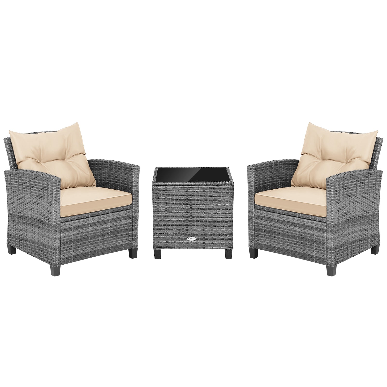 3 Piece Outdoor Wicker Conversation Set, Tempered Glass Tabletop, Beige Patio Conversation Sets Beige at Gallery Canada