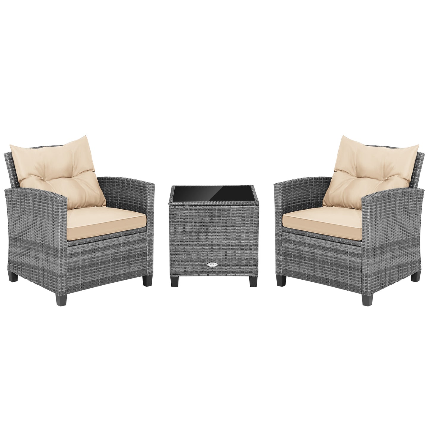 3 Piece Outdoor Wicker Conversation Set, Tempered Glass Tabletop, Beige Patio Conversation Sets Beige at Gallery Canada