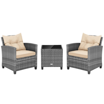 3 Piece Outdoor Wicker Conversation Set, Tempered Glass Tabletop, Beige Patio Conversation Sets Beige at Gallery Canada