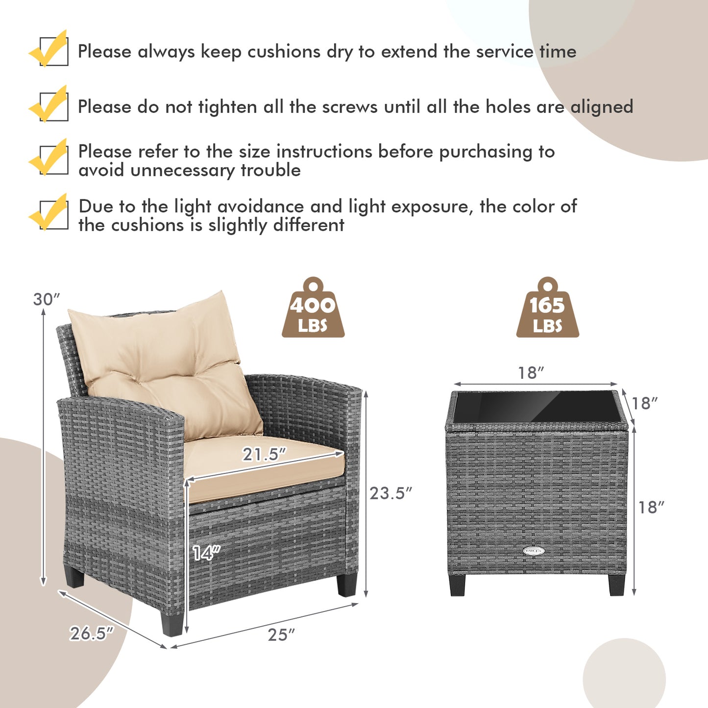 3 Piece Outdoor Wicker Conversation Set, Tempered Glass Tabletop, Beige Patio Conversation Sets at Gallery Canada