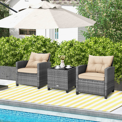 3 Piece Outdoor Wicker Conversation Set, Tempered Glass Tabletop, Beige Patio Conversation Sets at Gallery Canada