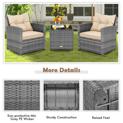 3 Piece Outdoor Wicker Conversation Set, Tempered Glass Tabletop, Beige Patio Conversation Sets at Gallery Canada
