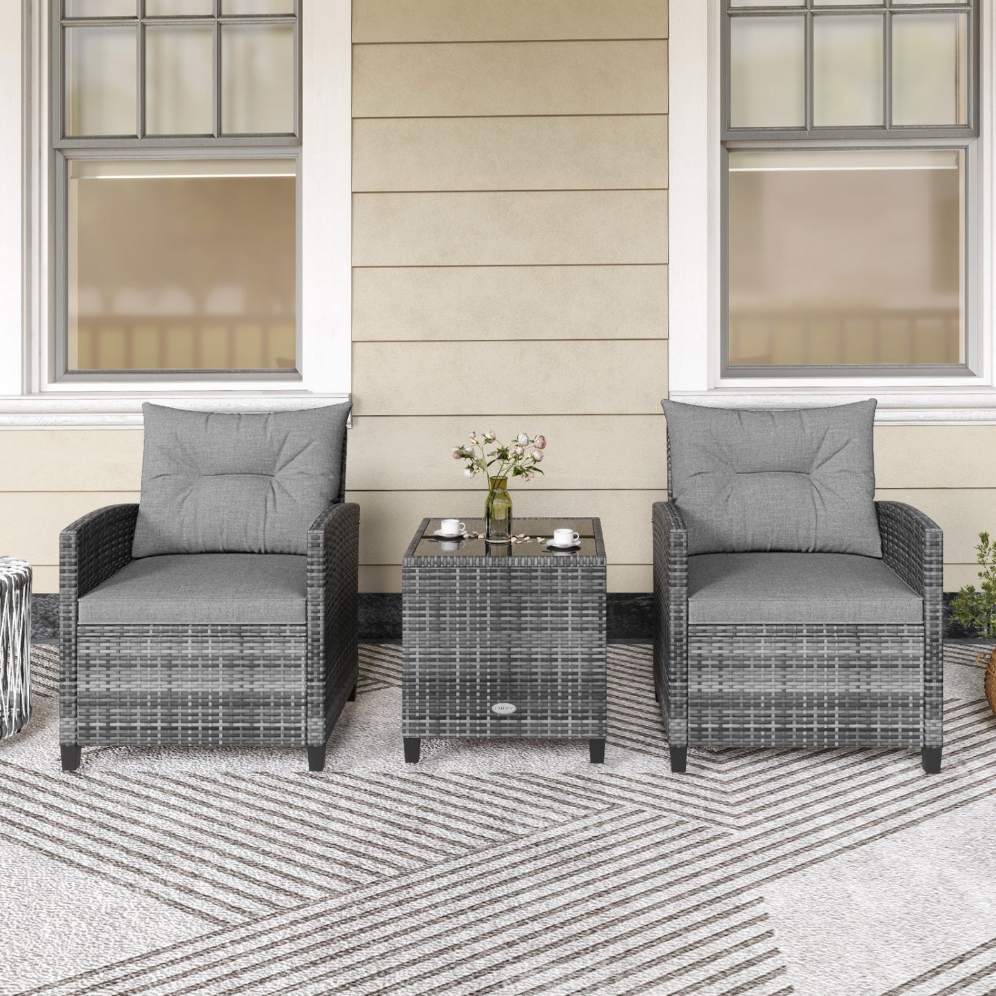 3-Piece Outdoor Wicker Conversation Set, Tempered Glass Tabletop, Gray Patio Conversation Sets at Gallery Canada