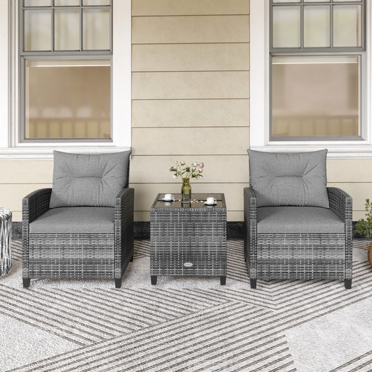3-Piece Outdoor Wicker Conversation Set, Tempered Glass Tabletop, Gray Patio Conversation Sets Gray at Gallery Canada