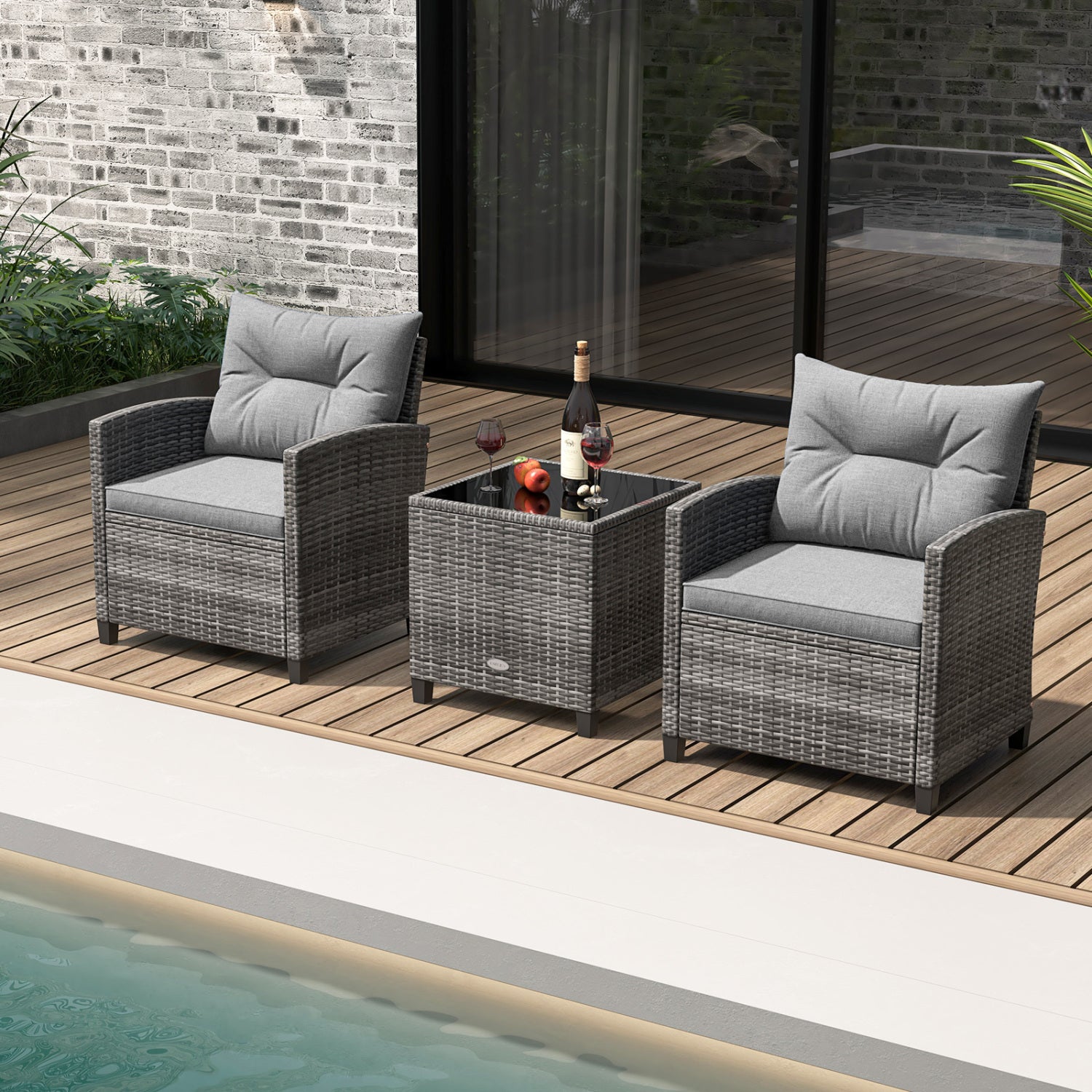 3-Piece Outdoor Wicker Conversation Set, Tempered Glass Tabletop, Gray Patio Conversation Sets at Gallery Canada