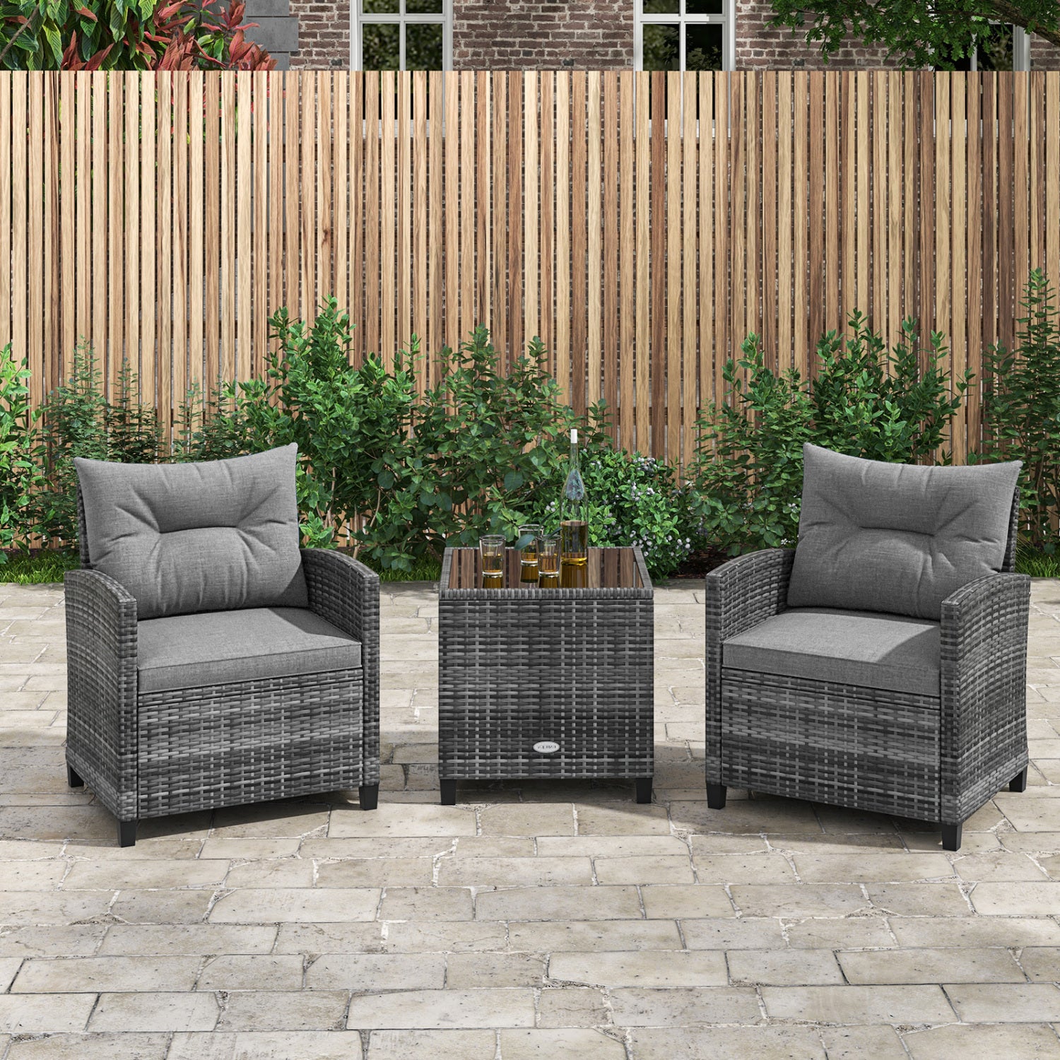 3-Piece Outdoor Wicker Conversation Set, Tempered Glass Tabletop, Gray Patio Conversation Sets at Gallery Canada