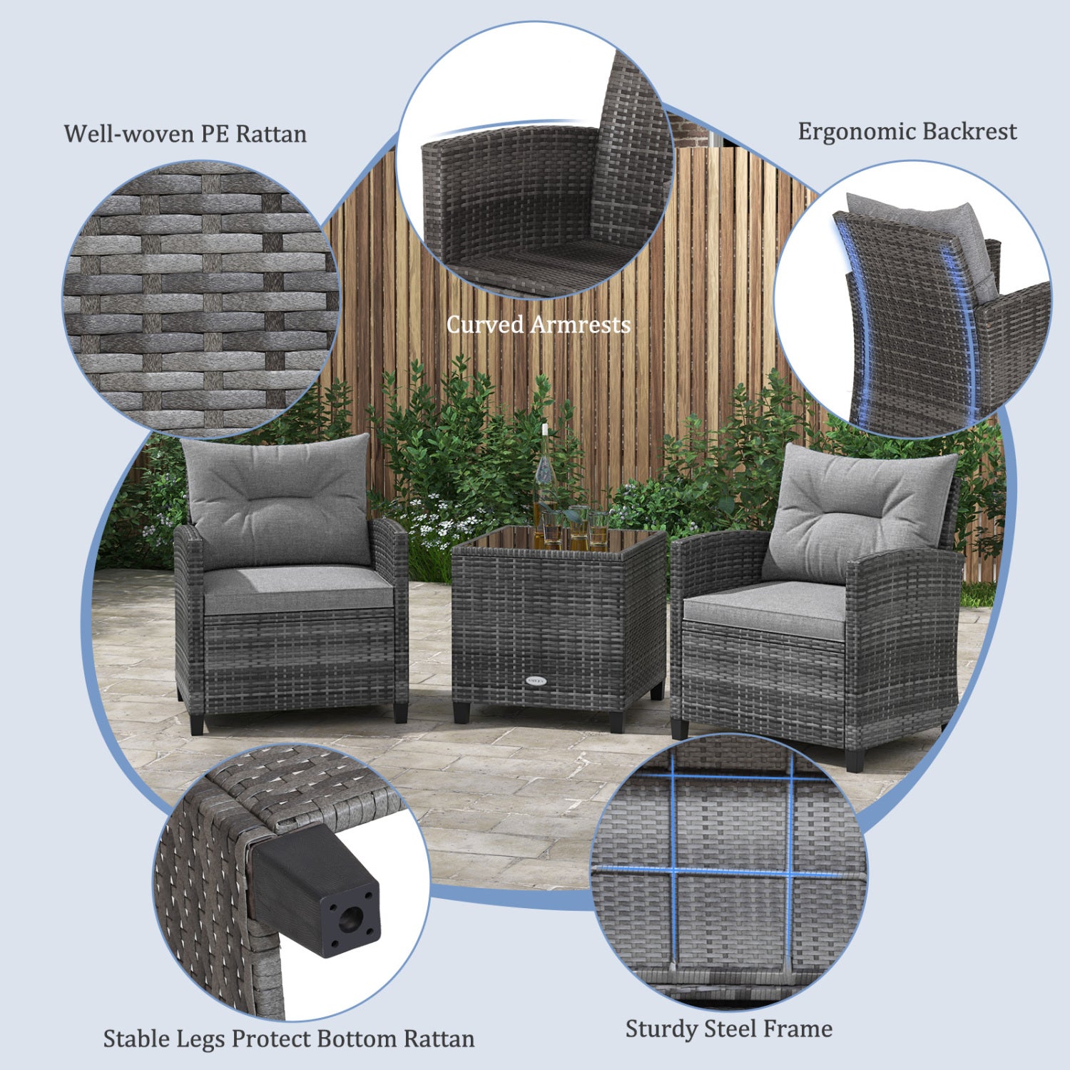 3-Piece Outdoor Wicker Conversation Set, Tempered Glass Tabletop, Gray Patio Conversation Sets at Gallery Canada